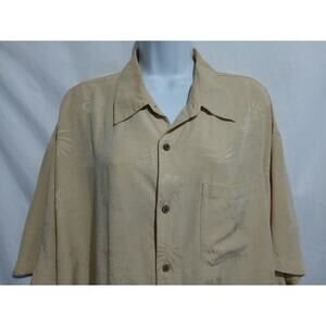 Firethorn Silk Size XXL Short Sleeve Yellow Floral Print Button Down Shirt